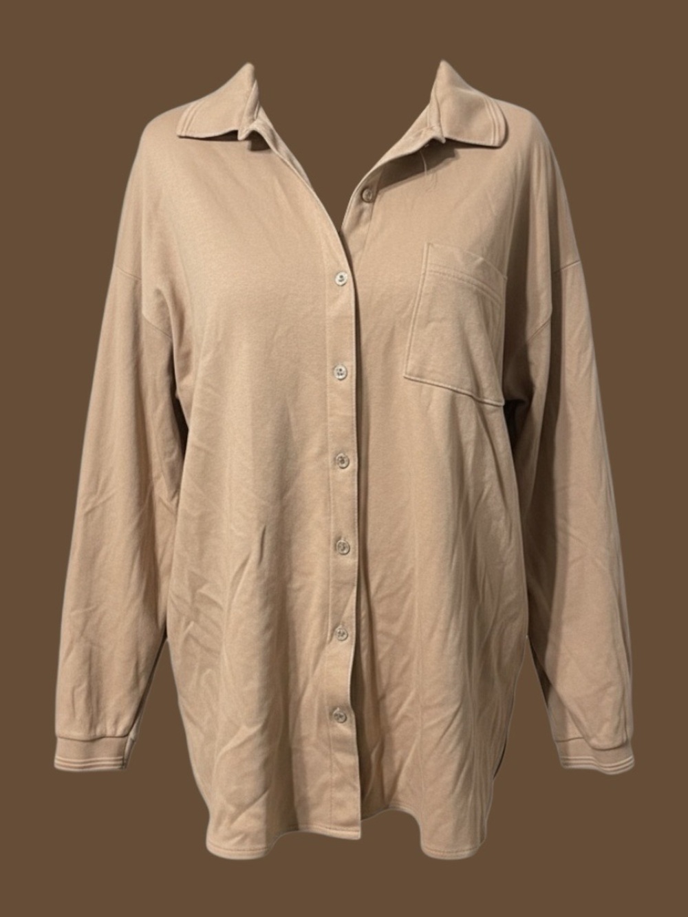 Lands’ End XL Beige Button Down Shirt Relaxed Fit Casual Top